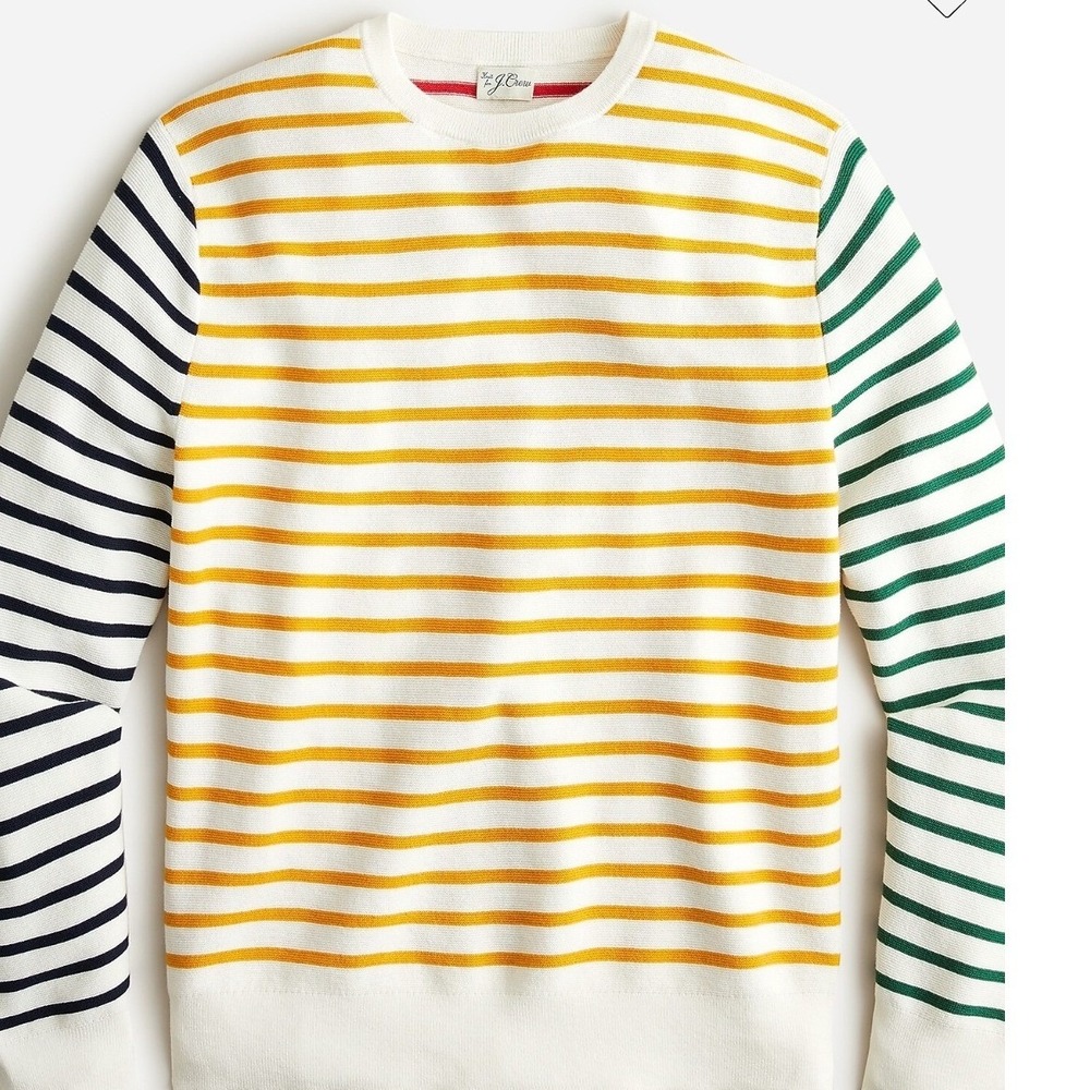 J.Crew Mens L Cotton Garter-Stitch Crewneck Sweater Block Stripe Preppy Nautical